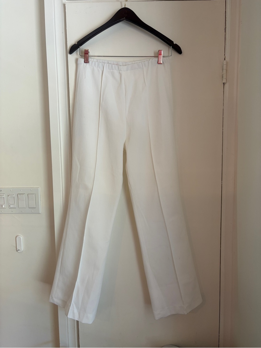 Vintage 70s union made White flare Leg Ribbed Pants